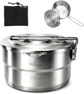 Stainless Steel Camping Pot, 1.5 Quart with Lid & Locking Handle