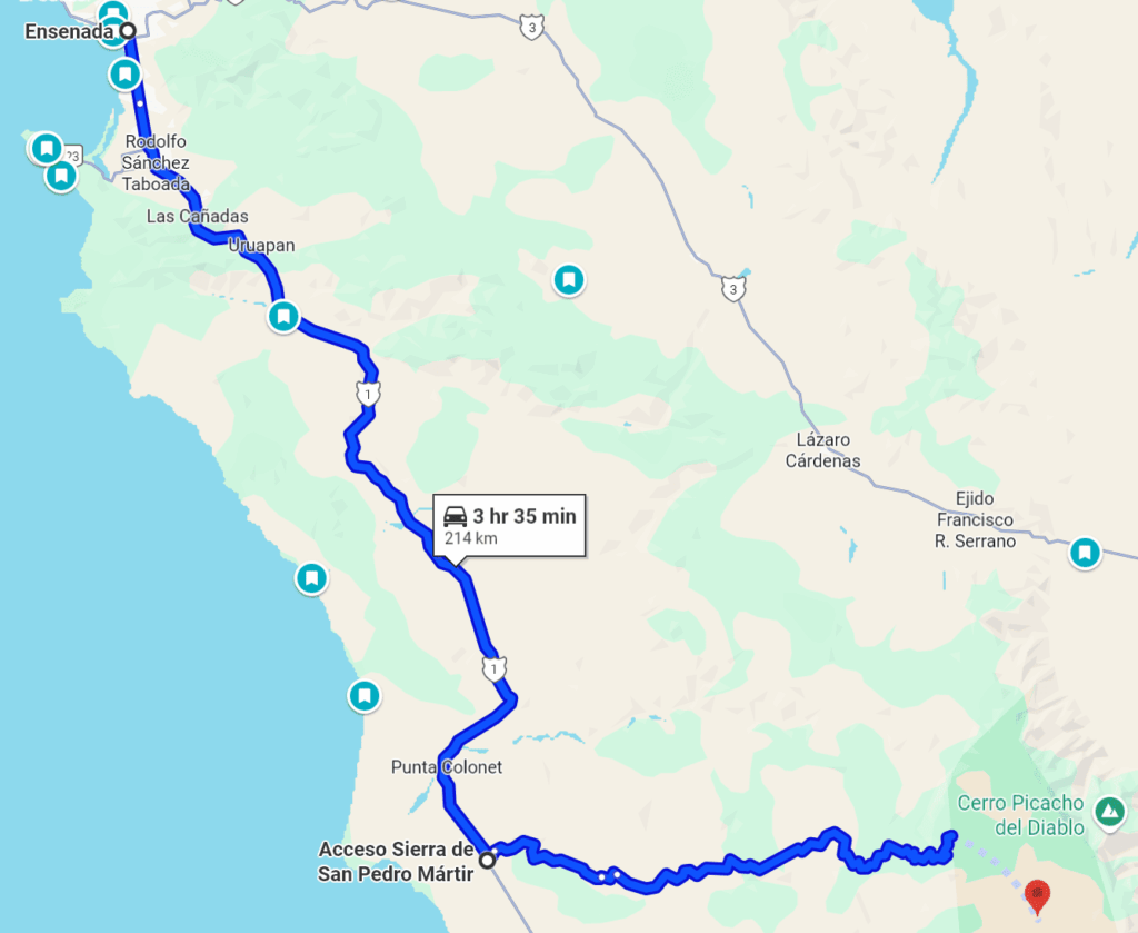 ensenada to san pedro martir map